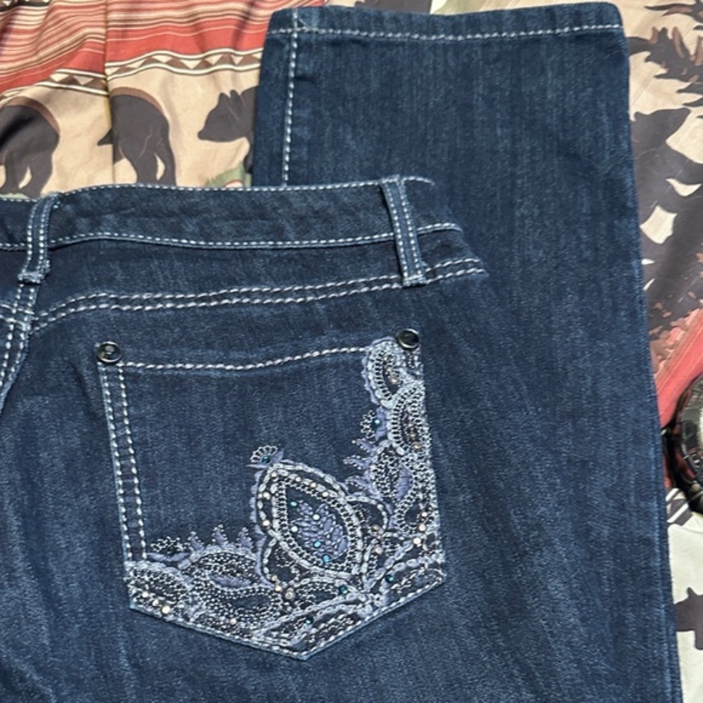 784.   Nine west. Dark Blue Straight Leg Jeans with Embellished Pocket